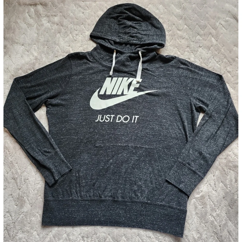 Nike Lightweight Charcoal Grey Logo Hoodie Womens XL Pullover Just Do It
